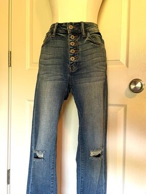 High-Rise Button-Fly Pencil/Capri Women's Jeans - Blue